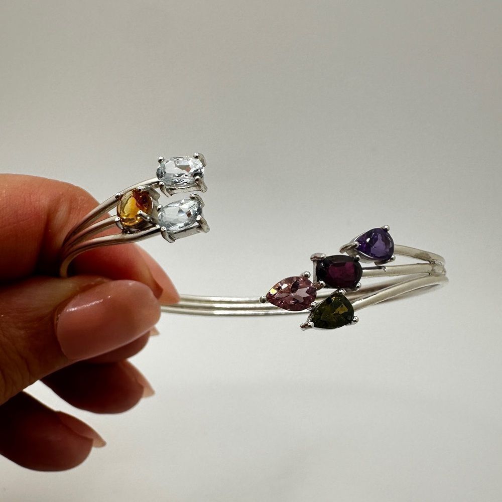 NWOT‎ Faceted Multi-gemstone bypass bracelet, cuff in sterling silver!